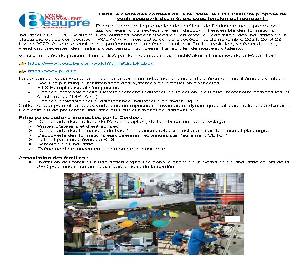 Promotion des cordées LPO Beaupré
