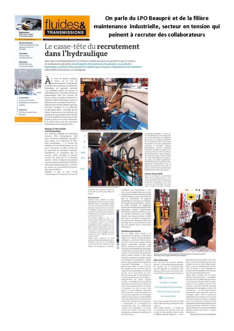 On parle du LPO Beaupré et de la filière maintenance industrielle